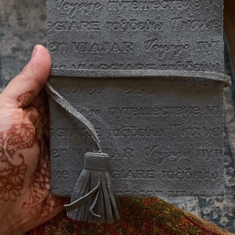 Gray Embossed Suede Vintage Journal with Tassels
